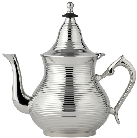 Marokkanische Teekanne Nadima handgemacht aus Messing in Silber 750 ml