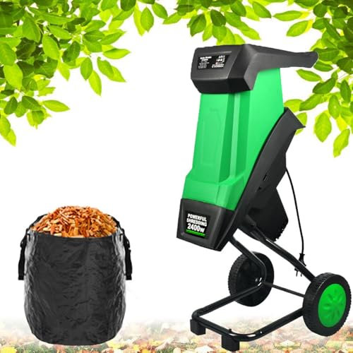 Broyeur de Feuilles de Jardin 4500 TR/Min, déchiqueteuse à Bois électrique Portable 2400 W, Coupe directe de 39 mm, avec Sac de Collecte de 50 L, Roues et Bouton de Verrouillage de sécurité