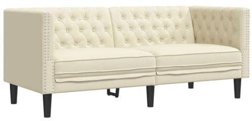 vidaXL Chesterfield Sofa 2-Sitzer, Couch mit Armlehnen Rückenlehne Stützbeine, Polstersofa für Wohnzimmer, Couchgarnitur, Creme Kunstleder