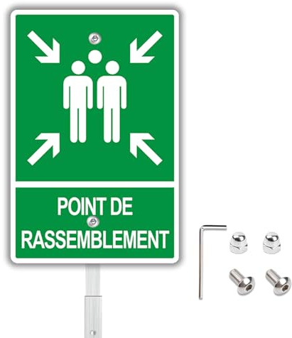 Pannello punto di raccolta con picchetto esterno e interno 20 x 30 cm Pannello di sicurezza in alluminio impermeabile e pre-forato per una facile installazione