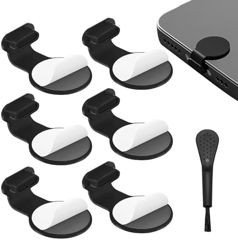 WOLMIK USB C Dust Plug 6 Pcs with Anti Lost Adhesive Stickers - USB C Port Cover, Type C Dust Plug, Rubber Dust Plug, Dust Protector with Cleaning Brush for Most Type C Mobile Phone Tablet Accessories