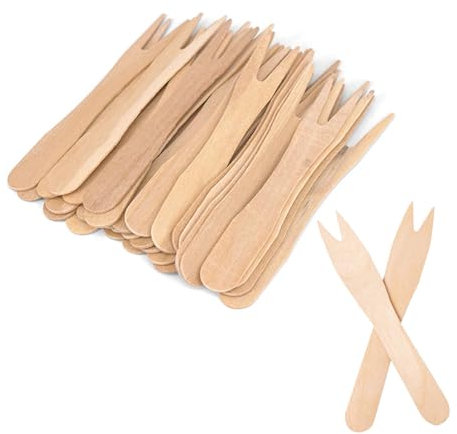 Fourchettes à Frites en Bois,300 PCS 8.5cm Fourchettes à Cocktail Petites Fourchettes à Apéritif en Bois Mini Fourchettes à Cocktail de Fruits pour Fête,Banquet,Buffet Mariage Fête Anniversaire