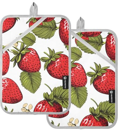 Lot de 2 maniques rouges en coton résistant à la chaleur pour cuisine, pâtisserie, barbecue, 17,8 x 25,4 cm