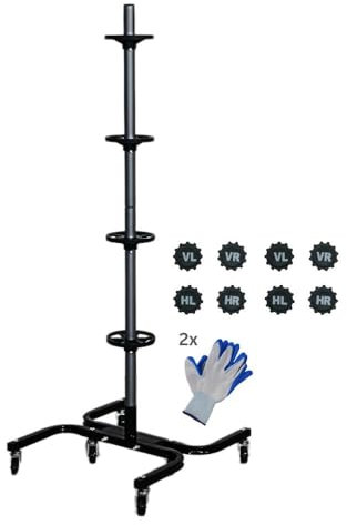 PROREGAL Fahrbarer Felgenbaum CARRERO XL für Autoreifen bis 295 mm, HxBxT 138x54x50cm, bis zu 4 Reifen, Schwarz, Reifenständer, fahrbar