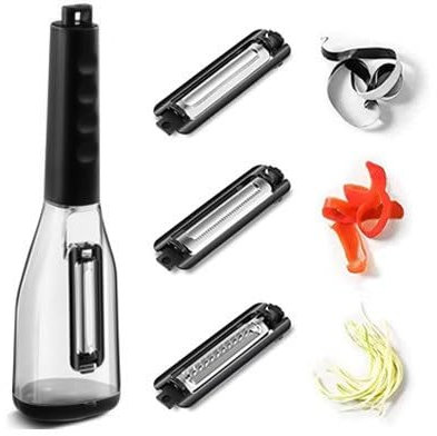 Pelapatate Pela Verdure con Contenitore Patate Carote Tritatutto Mele Cucina Pela Frutta Pelapatate Professionale(Black with 3 Blade)