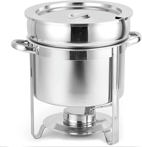 MYUYEE Marmite Ronde en Acier Inoxydable avec Plateau à Eau Chauffe-Plats Support à Combustible et Couvercle pour Tout événement ou fête,11L
