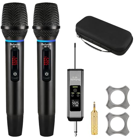 UHF Wiederaufladbares drahtloses Mikrofon zum Singen mit Handtasche, Metall Handheld Dynamisches Mikrofon mit Empfänger, Karaoke-Mikrofon Kabellos für Lautsprecher, DJ, 61 m Reichweite des kabellosen