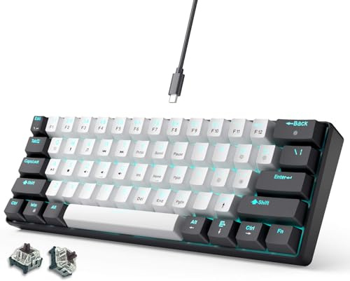 abucow 60% Mechanical Gaming Keyboard Brown Switch Wired Compact Keyboard Anti-Ghosting No-Conflict 61 Swappable keycaps Ergonomic Design for Windows/Mac (White-Black)