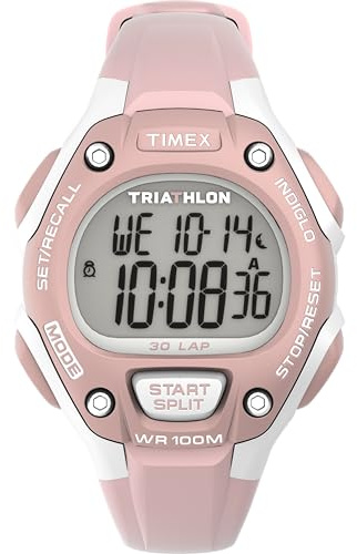Timex Triathlon Classic TW5M67700 Montre Unisexe, 34 mm, Bracelet Rose en PU, Cadran numérique et boîtier Gris