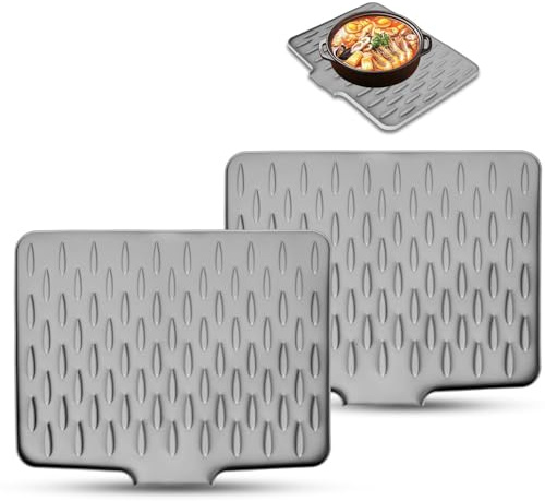 ACOMTUO 2 piezas Alfombrilla de Drenaje de Silicona,Almohadilla de Secado de Platos de Silicona,Alfombrilla de Secado de Platos,Alfombrilla para Fregadero de Cocina (40 x 32,5 cm)