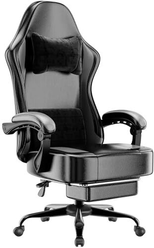 HOTOSYCH Silla de Oficina ergonómica para Oficina en casa con reposacabezas Ajustable, Silla de Ordenador con Respaldo Alto con Ruedas y Patas de Acero, Silla (Cuero sintético, Gris, Tamaño Grande)