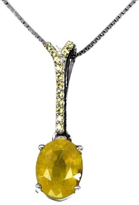 Delikat elegant silverhalsband naturlig gul safirer 925 tillfälle