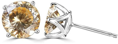 Moissanite örhängen 2 karat runda skurna D-färg VVS1 klarhet 925 sterling silver diamantörhängen for kvinnor for med certifikat(Yellow)