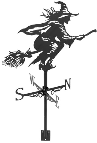 Healifty Kit Banderuola da Esterno Staffa in Metallo, Indicatore Direzione Vento Artistico Stile Strega per Tetto, Giardino e Fattoria, Decorazione Patio Resistente alle Intemperie