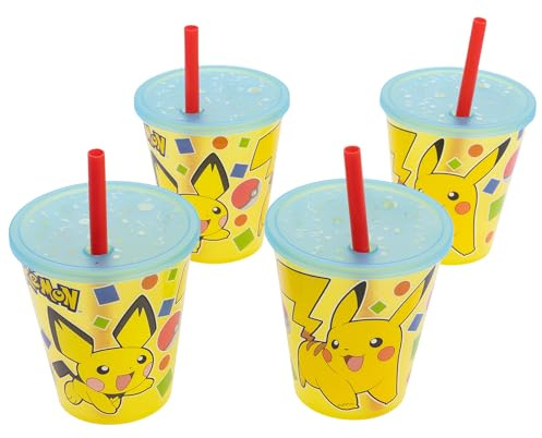 Stor Set de 4 Gobelets Enfant avec Paille Pokémon 285ml Réutilisables Plastique PP Sans BPA Fête