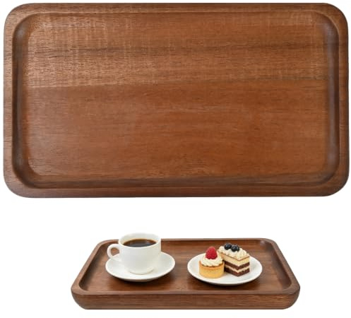 Acacia Wood Tray, 19x10cm Small Wooden Tray for Tea Coffee, Rectangle Serving Platter, Mini Charcuterie Board, Decorative Wooden Serving Board for Kitchen Countertop Display