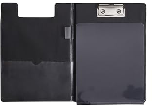 MAUL Schreibmappe A5 schwarz Hochformat mit Klemme und Stifteschlaufe | Sicherer Halt für bis zu 80 Blatt, Durchschreibschutz bei Notizen, aufklappbarer Schutzdeckel, praktische Aufhängeöse