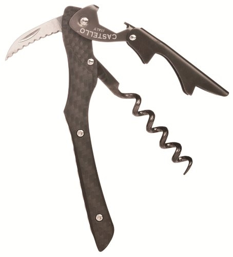 Castello Carbon Fiber Waiter's Corkscrew with Leather Pouch in Wood Box