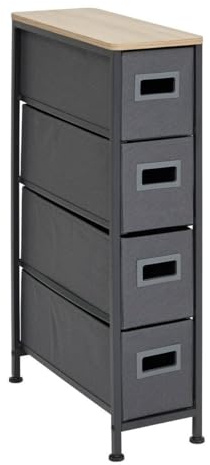 5five Aufbewahrung mit 4 Schubladen, Stoff, Anthrazit, 4 Körbe | Stoff, vier Körbe, obere Platte aus Holz, verstellbare Beine. Für Schlafzimmer und Ankleidezimmer.