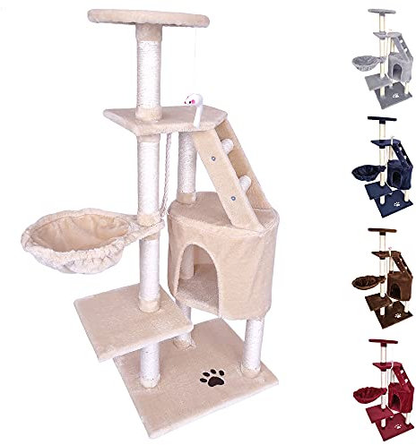 Beltom® TIRAGRAFFI PER GATTO 120 CM GIOCO PARCO GIOCHI CUCCIA GATTI GRAFFIATOIO SISAL ALBERO CUCCE TIRA GRAFFIO PALESTRA - Beige