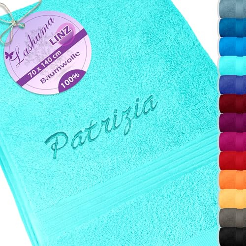 Lashuma Handtuch besticken mit Namen, Linz Duschtuch 70x140 cm Türkis
