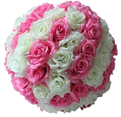 Palla decorativa di rose artificiali in seta da 20,3 cm, da appendere o come centrotavola per matrimonio., Pink + Beige, taglia unica