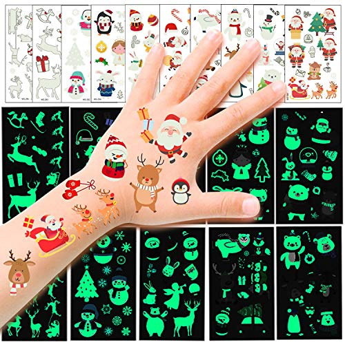 HOWAF 110pcs Navidad Tatuajes temporales para niños, Falso Luminoso Muñeco de Nieve Papá Noel Tatuaje Pegatinas para Chicos Niñas niños Infantiles Navidad Fiesta de cumpleaños Regalo piñata