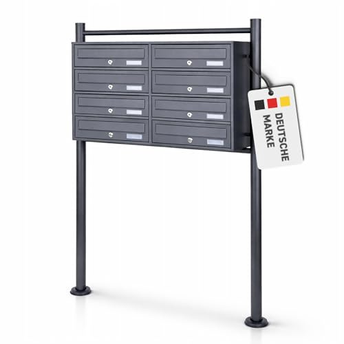 Rapid Teck® 8er Briefkastenanlage | 2x4 Fächer Briefkasten Anthrazit mit Namensschild | Edelstahl Postkasten | Dunkel Grau | Doppel Briefkasten Edelstahl Mehrfamilienhaus
