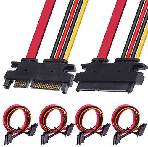 Xiatiaosann Câble d'extension SATA 22 broches 7 + 15 SATA mâle vers femelle pour Disque Dur/SSD/Lecteurs Optiques/Graveurs DVD/Cartes PCI, 0,5 m, 6 Gbps/s, Données et D'alimentation SATA, 4 Pièces