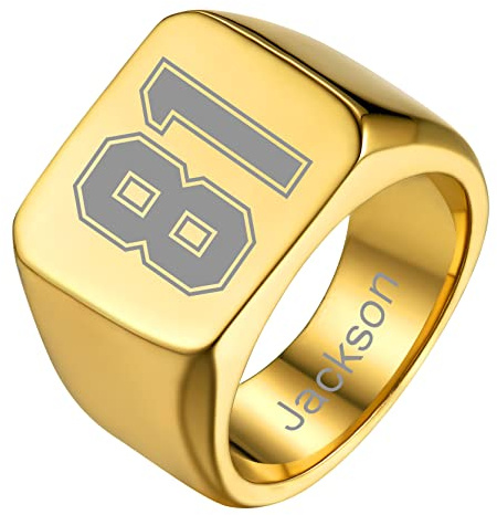 GoldChic Edelstahl Herren Siegelring Personalisierter Männer Jungen Fingerring mit Gravur Gold/Silber/Schwarz/Grau Biker Quadrat/Rund Bandring Ringgröße 54.4（17.3）-72.8（23.1）