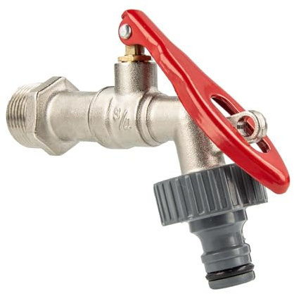 tecuro Auslaufventil 3/4 Zoll mit passender Steckkupplung, Teflonband und abschließbaren Hebel, matt verchromt - 22619T