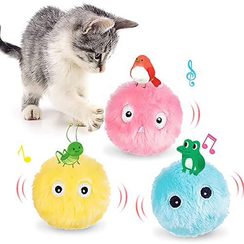 HENGBIRD 3 Stück Katzenbälle Interaktives Katzenspielzeug Ball mit Sound Kätzchenspielzeug Plüsch Balle, Katzenspielzeug Bälle mit Lebensechte Tiergeräusche für Indoor Kittens Kitty Puppy