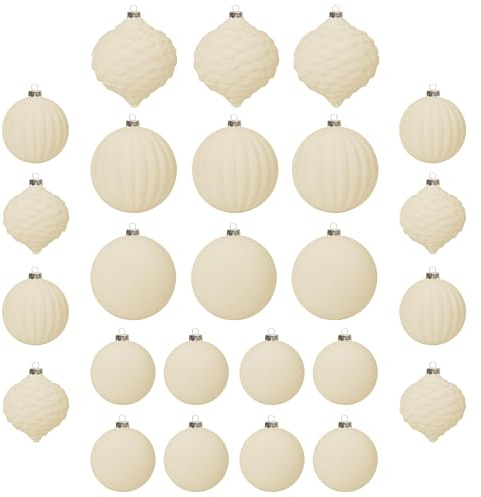 25 stück kunstoff weihnachtskugeln samt beige Creme Ivory weiß 6cm 8cm für Weihnachtsbaum christbaumkugeln mit Haken Anhänger Weihnachten deko tishdeko