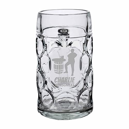 LUXENTU Isar Maßkrug 1,0 Liter mit Gravur, 1 Stück, Personalisierter Bierkrug mit Motiv & Namen, Spülmaschinenfest, Stammtisch
