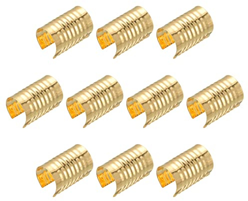sourcing map 120Stk 8.5x14mm Leder Seil Klammern Klappbar Zylindrisch Schnur Ende Crimp für Schlüsselband Quaste DIY Basteln Hellgolden
