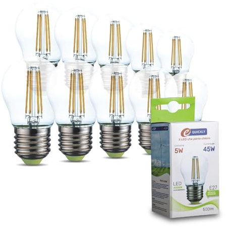 E-QUICKLY Lampadine Led E27 luce naturale - 5W equivalenti 45w, 500 lumen, Lampadina luce led naturale 4000k, Lampada attacco grande, lampadina led e27 vintage, lampadine led filamento e27, 10 PZ