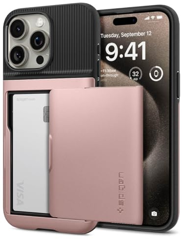 Spigen Slim Armor CS Schutzhülle für iPhone 15 Pro Max (2023), militärischer Schutz, Kartenhalter, Roségold
