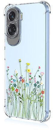 BORYA Case for Honor 90 Lite 5G, Shockproof TPU Bumper Clear Ultra Thin Soft Silky Premium Silicone Cover with Cute Elegant Simple Pattern, Colorful Flowers