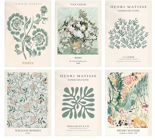 KiKiHong 6 Pezzi Set Poster Floreali Con Immagini di Botanica - Stampe Artistiche da Parete per Soggiorno, Camera da Letto e Sala - 20x25 cm Senza Cornice