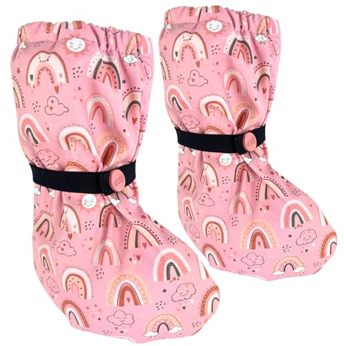 HECKBO Stivaletti da pioggia per bebè senza fodera in pile - Rosa arcobaleno - 18-24 mesi - copriscarpe per neonati che gattonano