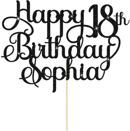 Personalised Happy Birthday Cake Topper 18th Birthday Cake Topper Cake Decorations Custom Glitter Cake Toppers with Any Age & Name for 18th 21st 30th 40th 50th 60th(Black)