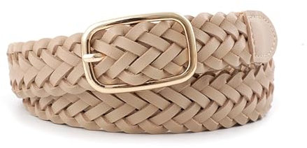 NEFLUM Damen-Pu-Leder-Flechtgürtel, goldener quadratischer Dornschließe-Gürtel, lässiger Jeans-Kleidergürtel, 2,3cm dünner Gürtel, 110x2.3cm
