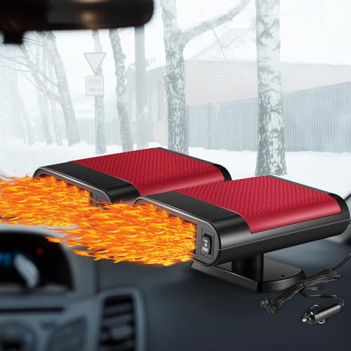 Datanly 2 Pcs 12V 150W Portable Car Heater Defroster 2 in 1 Modes Automobile Windscreen Fan Heating and Cooling Windshield Fan Defroster Demister with Plug into Cigarette Lighter (Red)