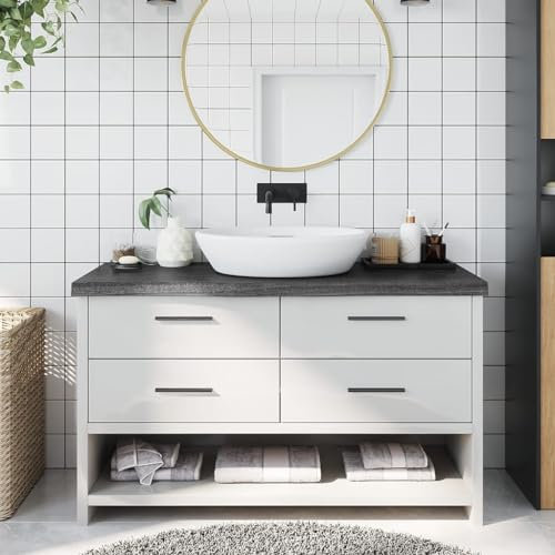 Festnight Waschtischplatte mit Baumkante für Aufsatzwaschbecken Waschtischkonsole Platte Holzplatte für Aufsatzbecken Massivholz Behandelt 100 x 40 x 6 cm Dunkelgrau#B