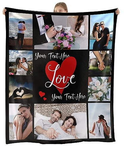 NIBESSER Personalisierte Decke Mit Foto Super Weich Kuscheldecke mit Eigenem Foto und Text, für Geburtstag Weihnachten Hochzeit Jahrestag Geschenk