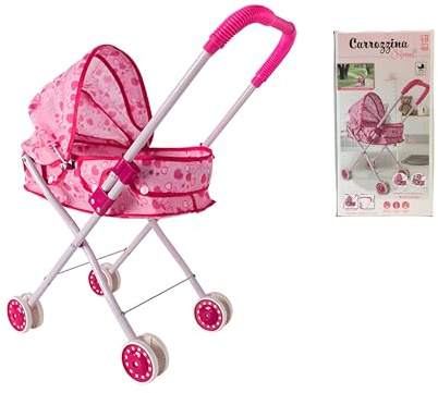 Passeggino per Bambole con Cappottina Pieghevole Metallo Plastica Carrozzina Richiudibile per Bambine Giocattoli Bimbe Passeggino per Bambole Passeggino Carrozzine (CARROZZINA METALLO IN SCATOLA)
