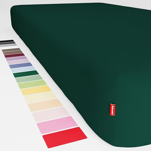 Schuette® Spannbettlaken • 140x200 cm • Wow! Kollektion: Miss Emerald (Dunkelgrün) • 100% Superfluff Baumwolle, Blickdicht, Faltenfrei • mit Rundumgummi • Matratzenhöhe bis 35 cm