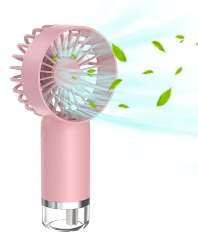 Hagmoo handheld Fan with Water Mist Spray, 500mAh Rechargeable Battery USB Mini Fan, Portable Mist Fan for Office, Home, Travel, Outdoor (Pink)