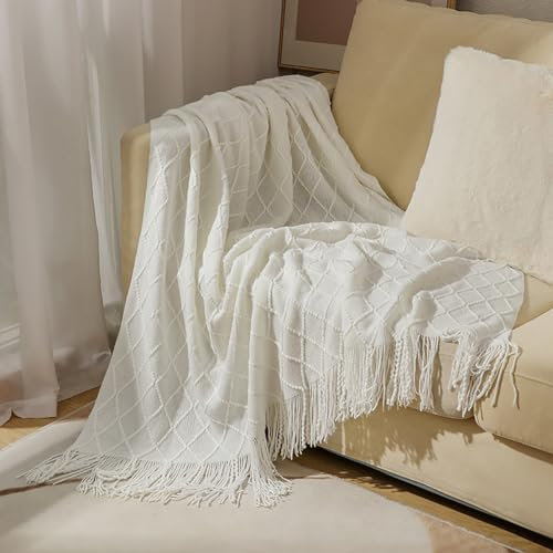 Dazzluxe Acryl-Strickdecke Mit Quaste, Weiche, Gemütliche, Dekorative Gewebte Decke Für Couch Bett Sofa, Moderne Strukturierte Fransendecke Für Die Ganze Saison,O,50 * 70