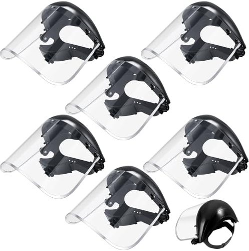 Copkim 6 Pack Safety Face Mask Shield for Grinding Clear Full Face Impact Resistant Safety PET Full Impact Resistant Mask Shield for Work Construction Cutting (Clear PET,Black)